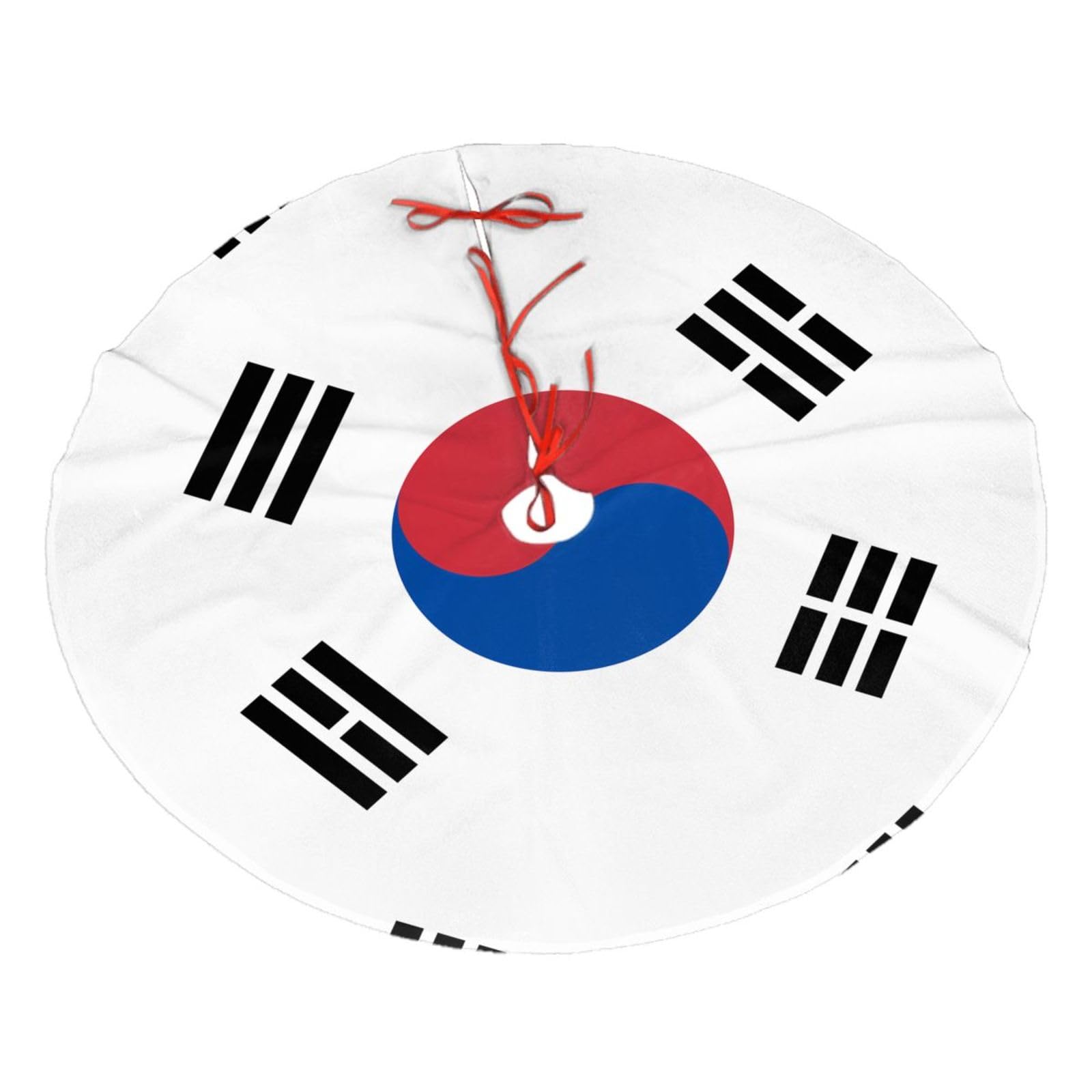 Flag of Republic of Korea Printed Christmas Tree Skirt Christmas Plush Tree Skirt 48 inches (About 112.2 cm) Christmas