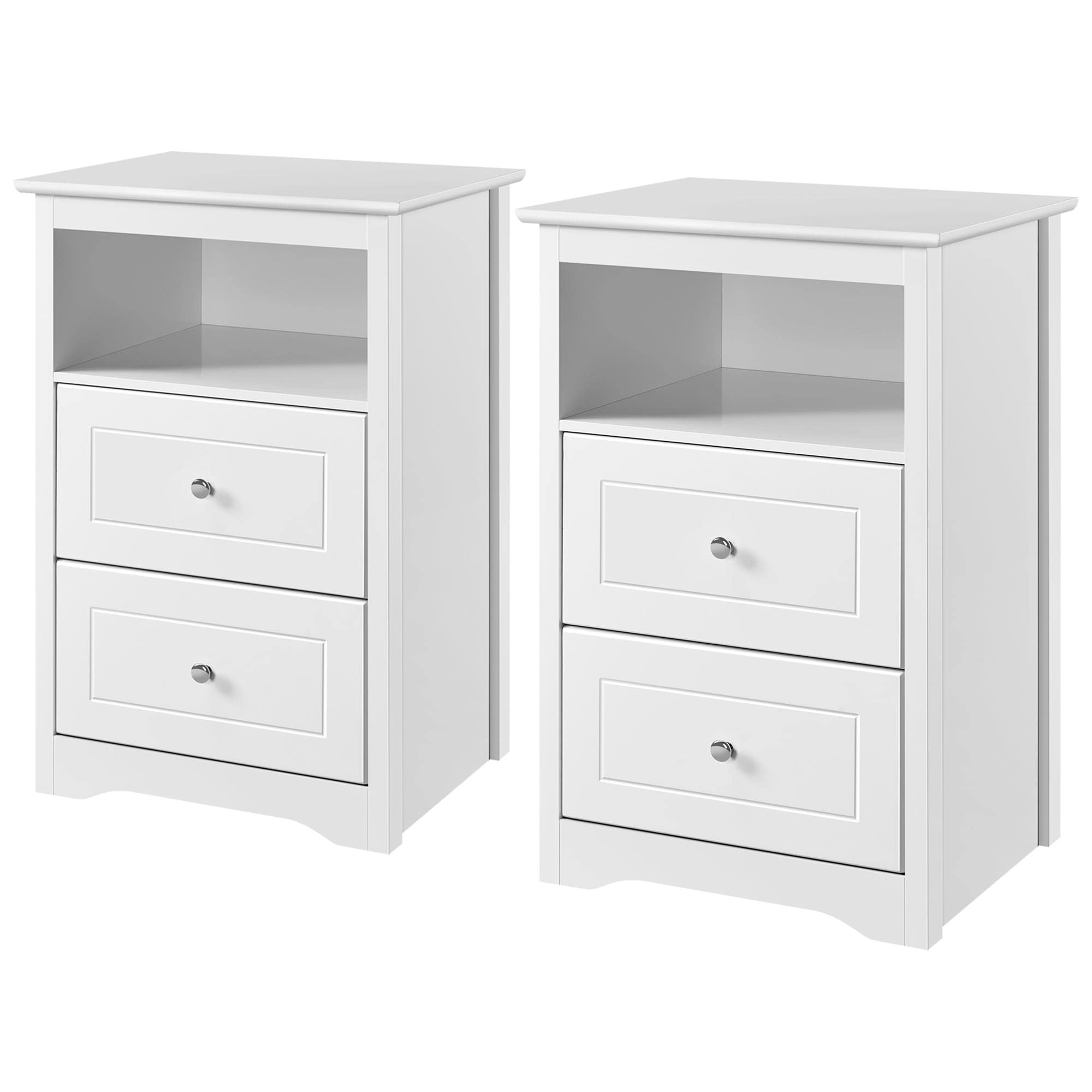 Yaheetech 2pcs Mesitas de Noche con Dos Cajones Mesilla de Noche Moderno Mesillas Auxiliares de Pata Pino Blanco 48 x 40 x 73,5 cm