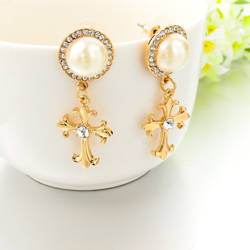 Pearl Dangle Earrings with Gold Plated Hooks