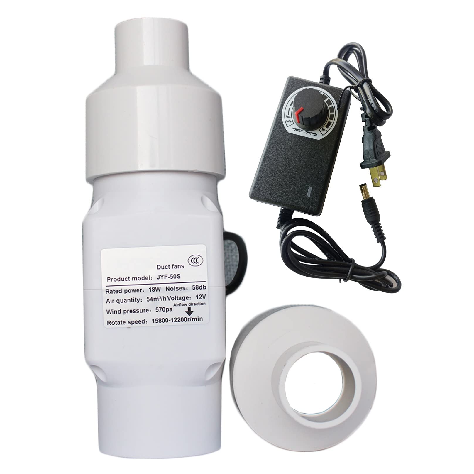 Wentylator 2 cale / 50 mm z kanałem liniowym, duża prędkość wiatru, 12 V 18 W, mini ekstraktor powietrza do namiotu uprawowego, do użytku domowego z hydroponiką (kolor: