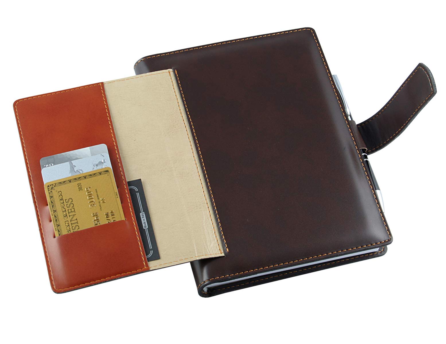 PROGRESSIO - Agenda 2027 in Similpelle Double Notes, Giornaliera con Sabato e Domenica Separati, Chiusura a Fascetta, Made in Italy, Marrone 17x24