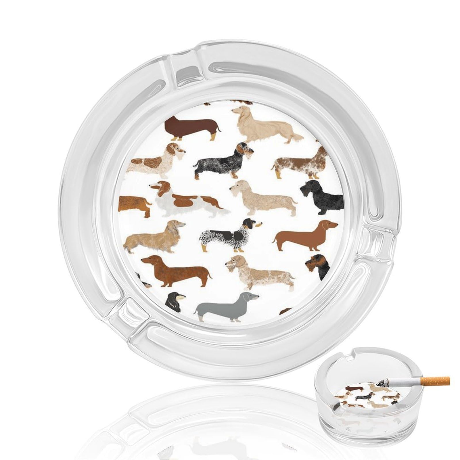 Animal Dachshund Dog Ashtray Portable Round Glass Outdoor Ash Tray for Home Office Garden Pub