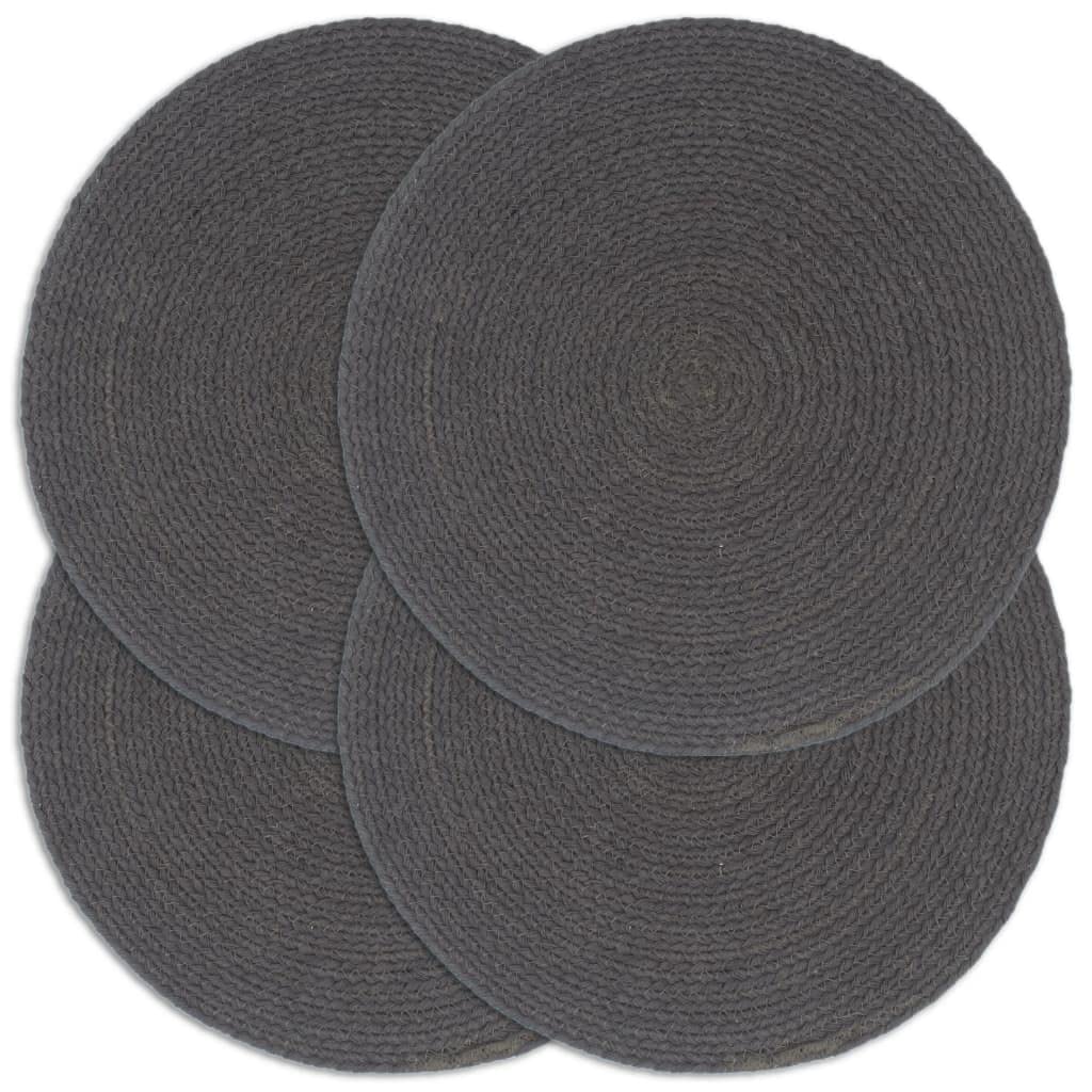 Juego de 4 manteles individuales, color gris oscuro, redondo, 38 cm, algodón, hecho a mano, mantel individual para cocina, comedor, salón, restaurante, cafetería, terraza, jardín