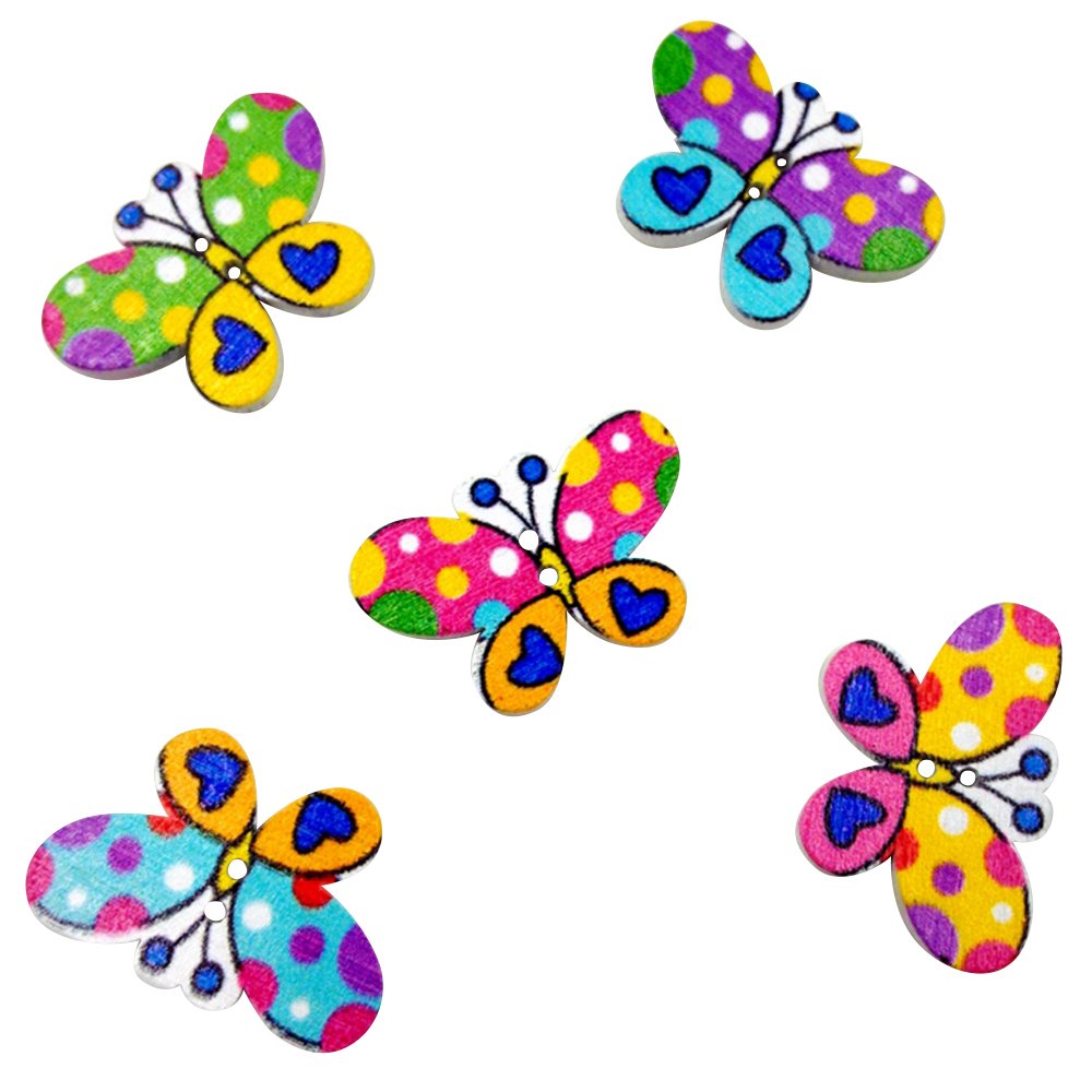 Bluelans Butterflies Bluelans® 50Pcs Cartoon Buttons-Mixed Wood Buttons Sewing Scrapbooking 2 Holes (Butterflies)