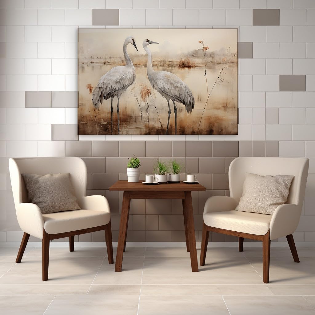 Canvas for Living room. Whispering Reeds and Elegance Wings of Harmony in the Marshlands, 27 x 18 inch Canvas Wall Art - Modern Home Decor - 69x46 cm (27x18 inch)