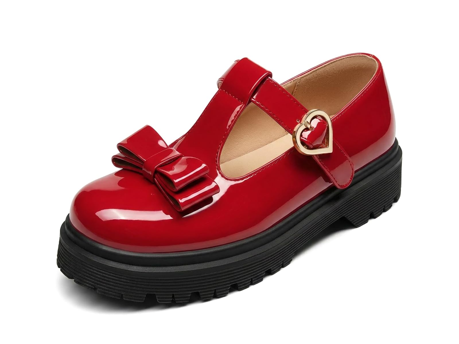 Coutgo Girls Mary Jane Dress Shoes Chunky Platform Loafers School Uniform Closed Toe T Strap Flats with Bow