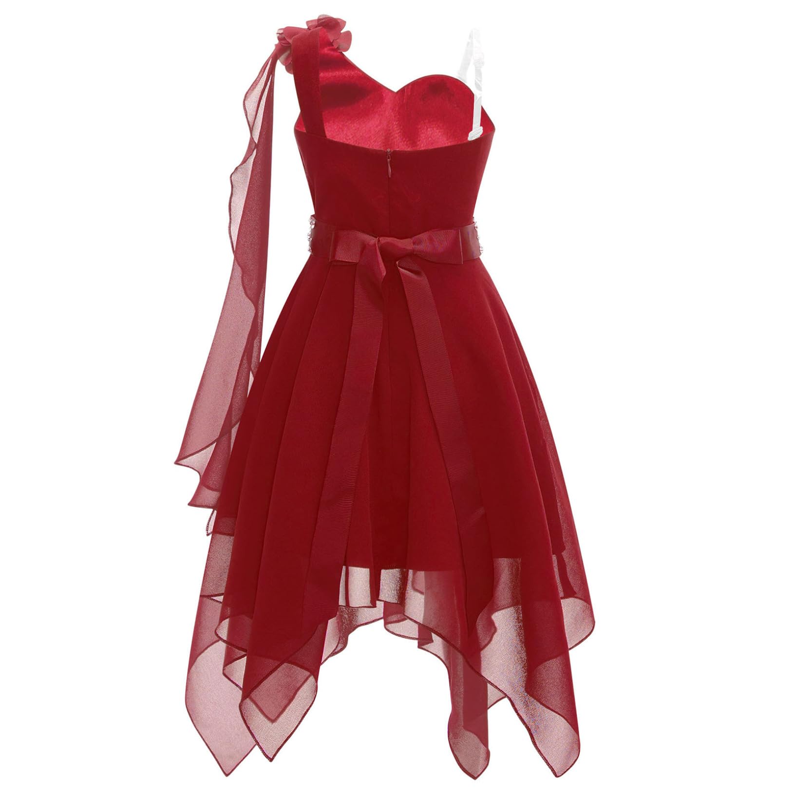 Freebily Vestito da Festa Cerimonia Matrimonio Damigella Bambine Ragazze Monospalla Elegante Abito da Sposa Comunione Battesimo Chiffon Vestito da Principessa Orlo Asimmetrico