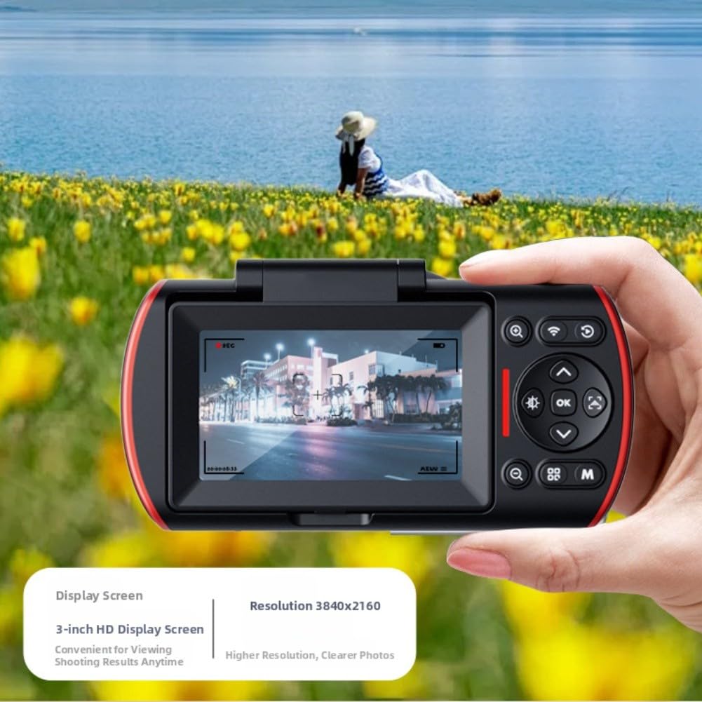 Fotocamera digitale HD 4K con schermo flip da 3 pollici e WiFi, 5 MP, zoom 18x, supporto 256 GB, per vlog all'aperto, studenti, viaggiatori, cavo auricolare