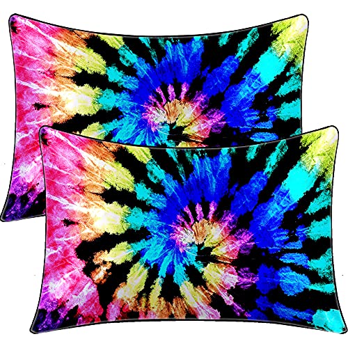 BlessLiving Satin Pillowcase Hippie Tie Dye Pillow Cases for Hair and Skin Boho Abstract Pattern Silk Pillowcases with Envelope Closure (Set of 2 Pack, Purple and Blue, Standard(20''x26''))