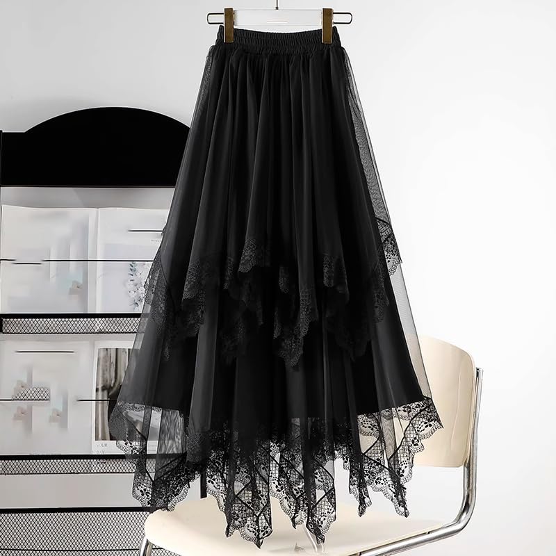 HUANGBAIYI Irregular Skirt for Women Summer Long Black S4 XS