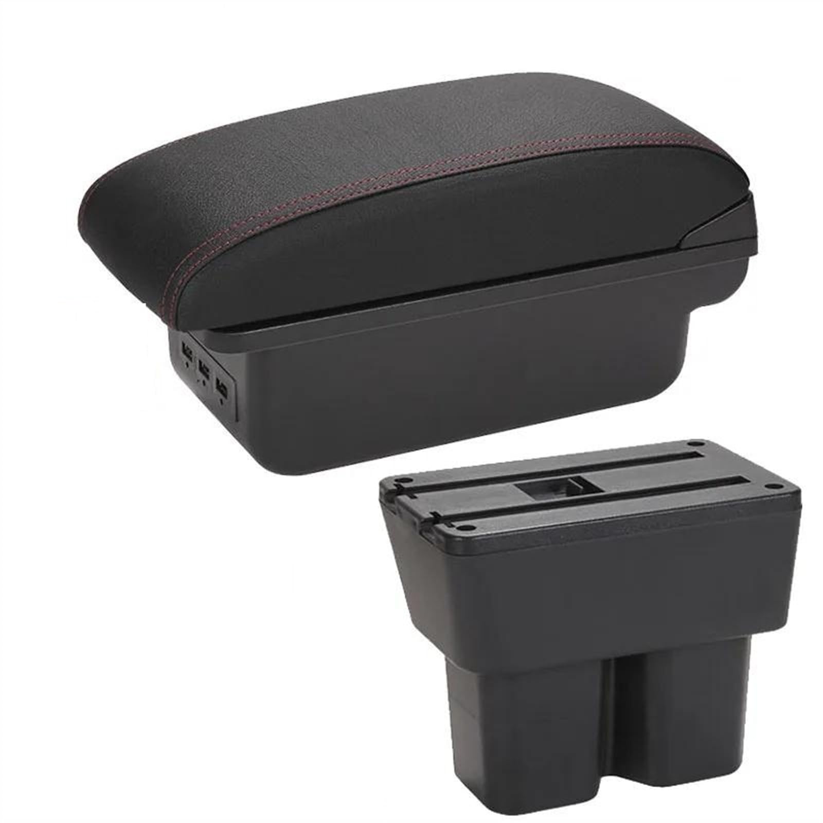 NOHEEU Car Accessorie Armrest Box For Jimny JB74 2023 2022 2021 2020 2019 Storage Retrofit Part(B1 Black red 3USB)