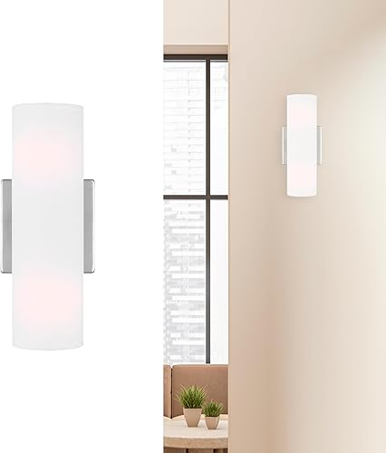 Scott Living Capalino - Moderno aplique doble de pared regulable para interiores de 2 luces en acero cepillado acabado plateado con pantalla de tela