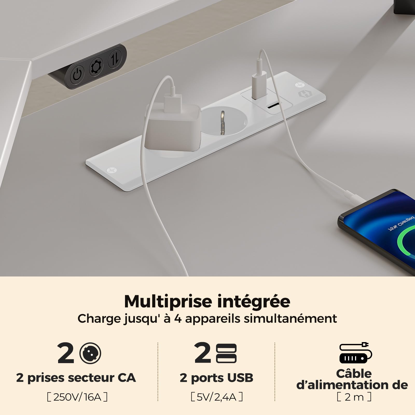 Rolanstar Bureau Gaming d'angle en L avec LED, Prises et Ports USB, 135 x 118 cm, Table d'Ordinateur avec Support Écran, Rangement et 2 Crochets, Bureau Réversible, Blanc