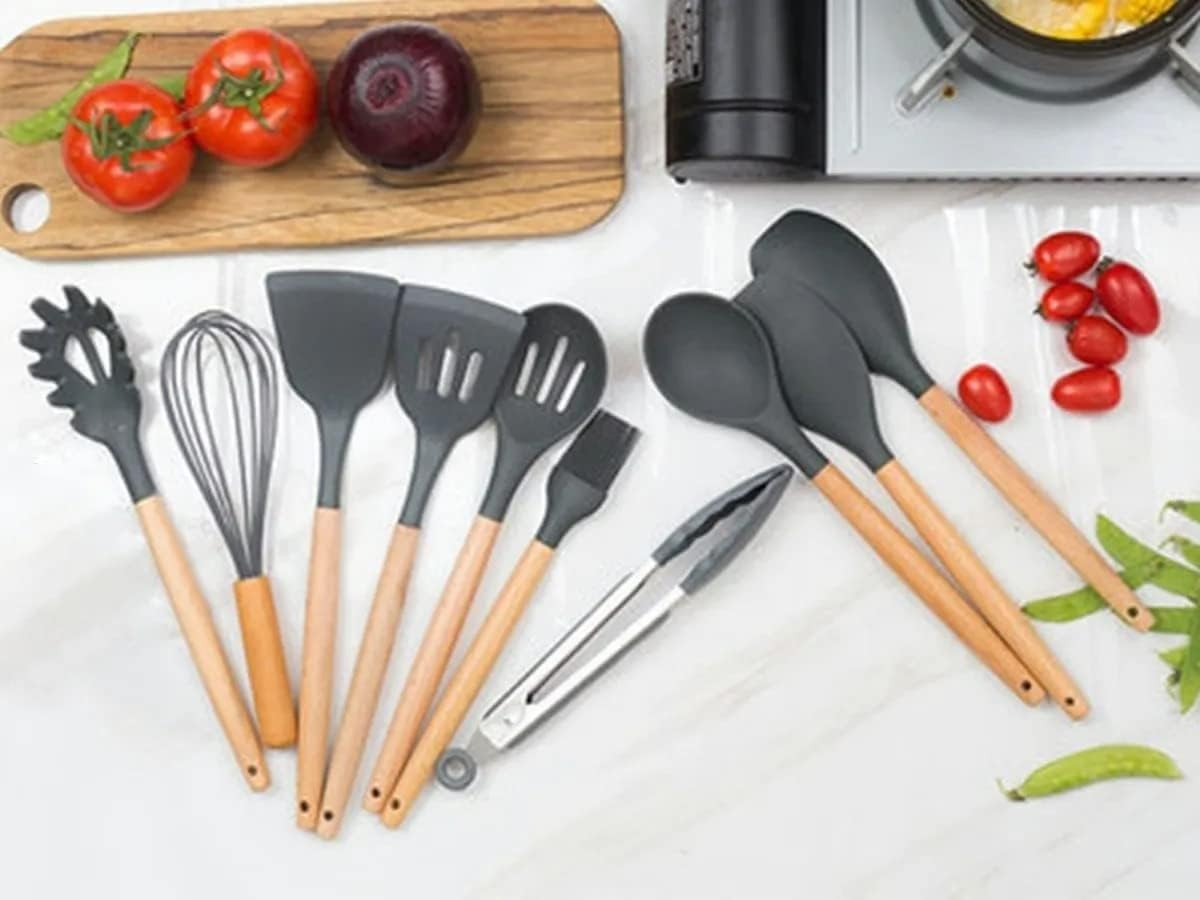KIT de Utensílios Para Cozinha em Silicone e Bambu 12 Peças novo 2025