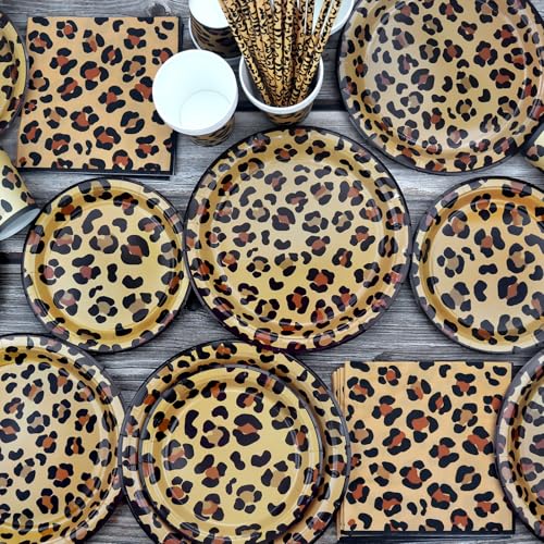 Gepard Geburtstag Dekorationen Leopard Print Party Supplies einschließlich Happy Birthday Backdrop Geschirr Tischdecke Luftballons für Dschungel-Safari Print Party Baby Shower, serviert 20