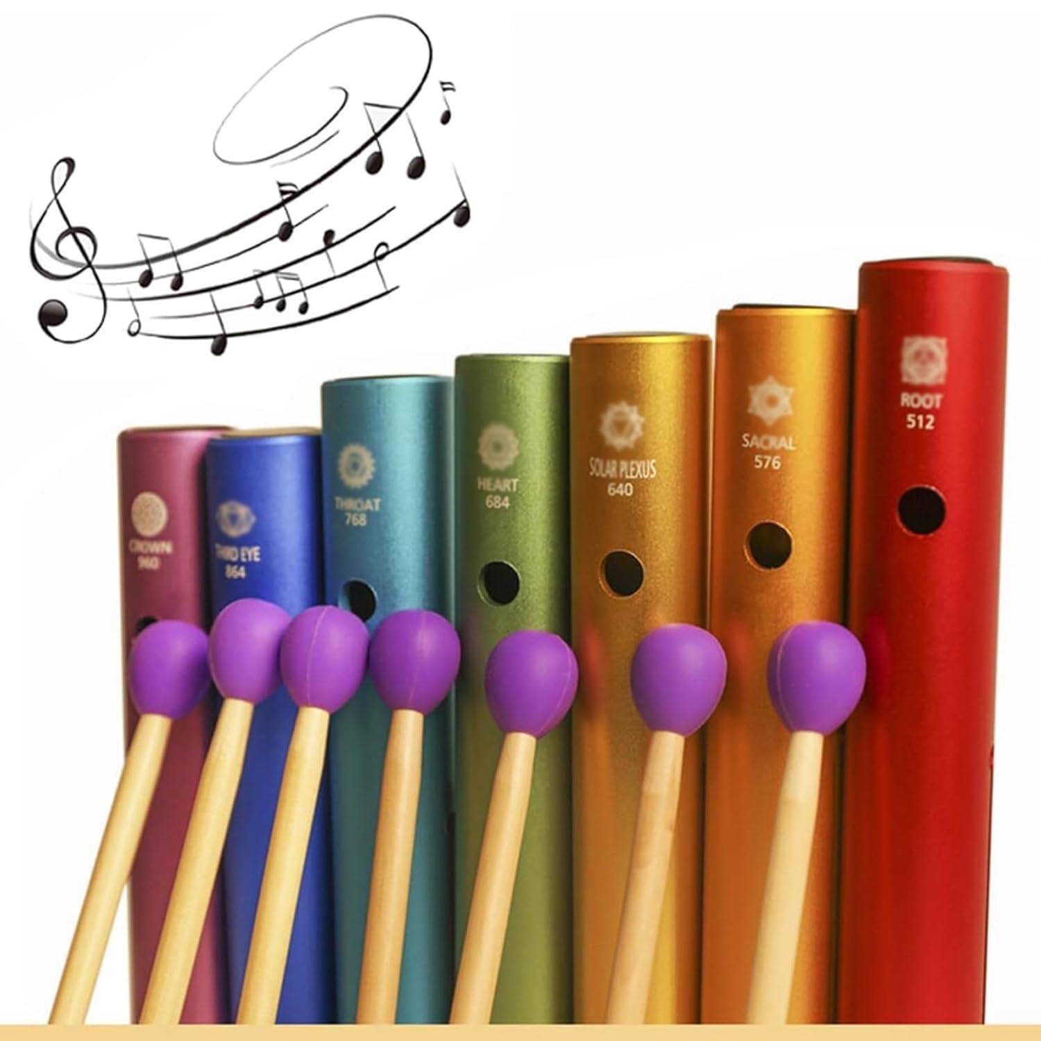 Kit tubo Wah in alluminio – Set di 7 strumenti a percussione con battitore per meditazione, guarigione del suono e rilassamento