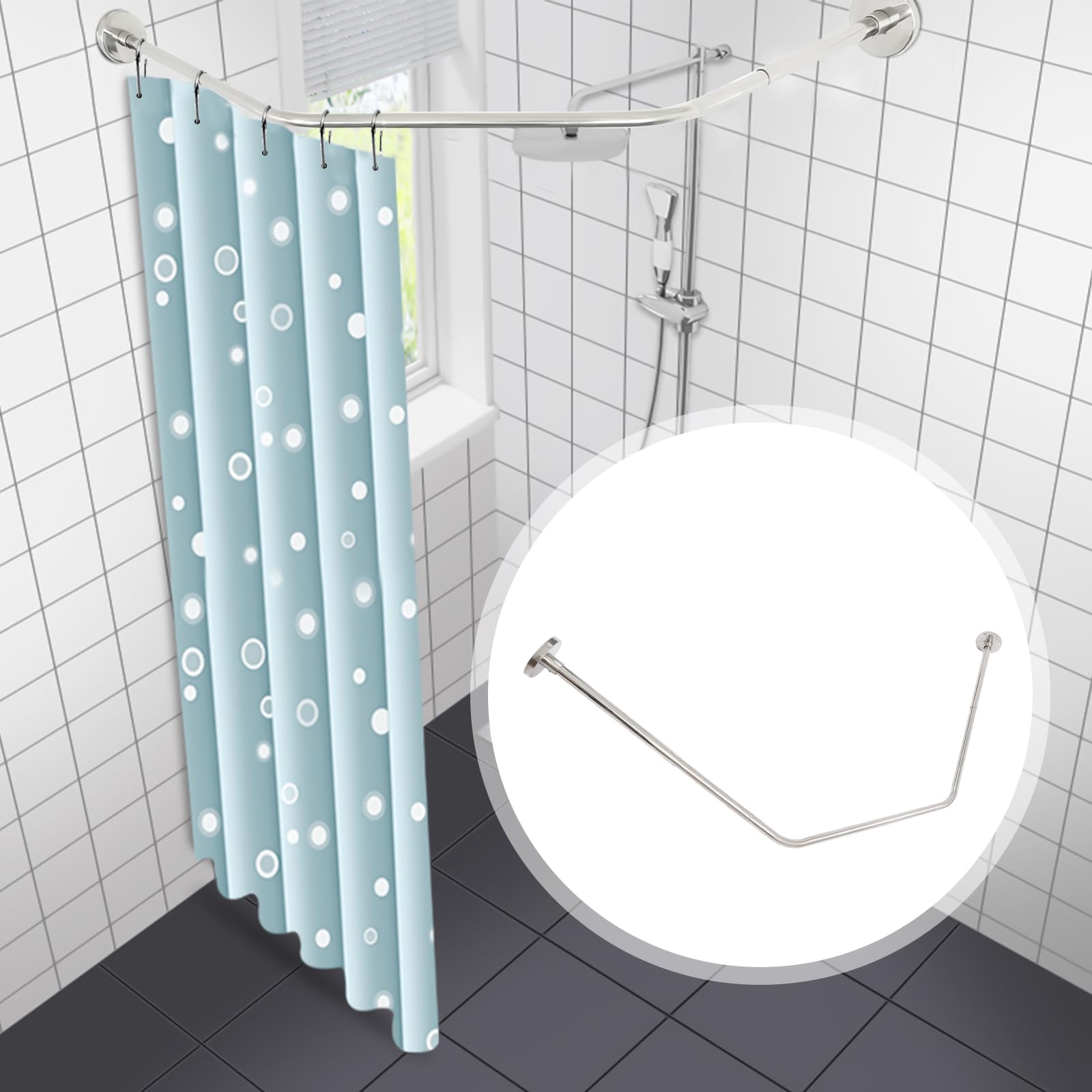 Tringle à rideau de douche extensible en acier inoxydable 304 pour salle de bain, baignoire, forme de diamant, barre de rideau de douche au-dessus d'angle, pour salle de bain, magasin de vêtements,