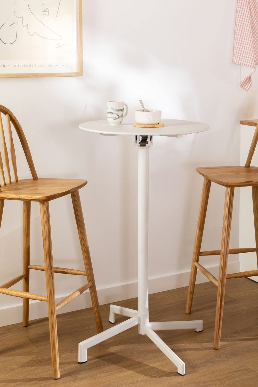 SKLUM Table de Bar Pliante et Convertible en 2 hauteurs en Acier (Ø59,5 cm) Dely Blanc