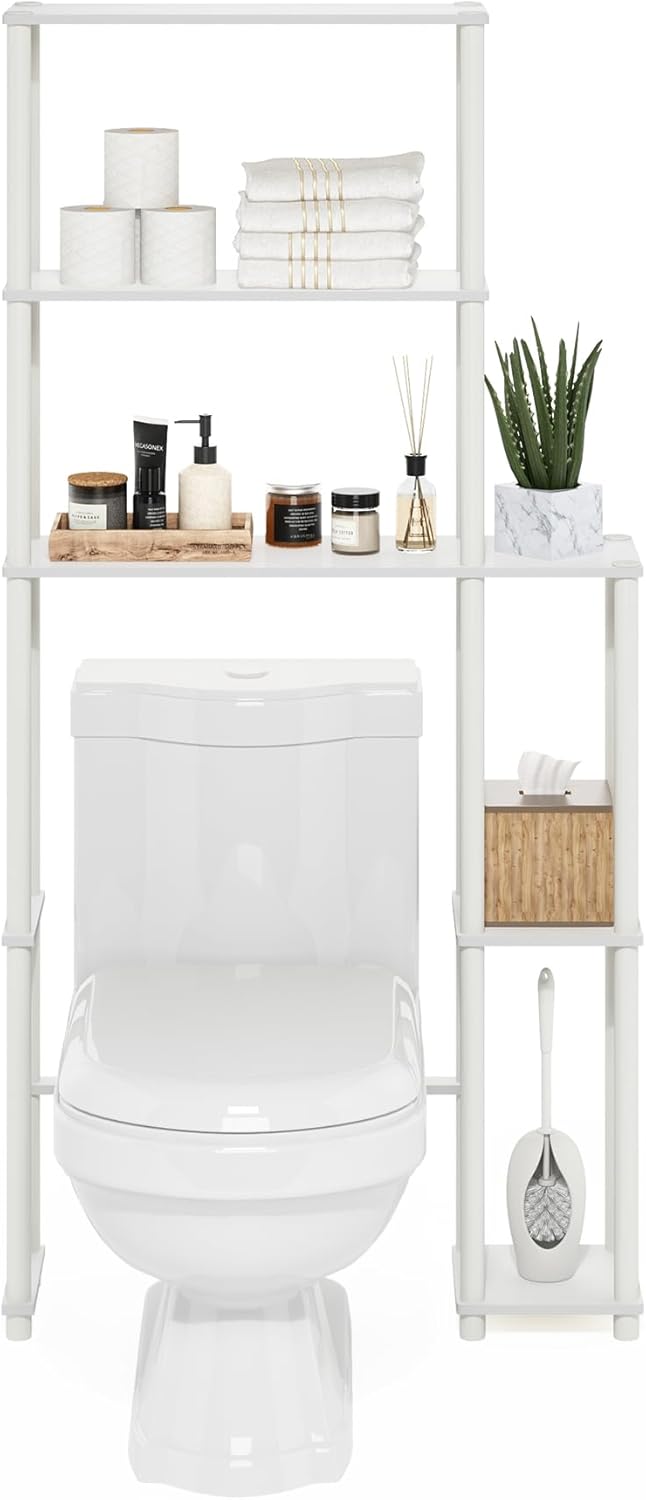 Furinno Turn-N-Tube Toilet Space Saver with 5 Shelves, White/White