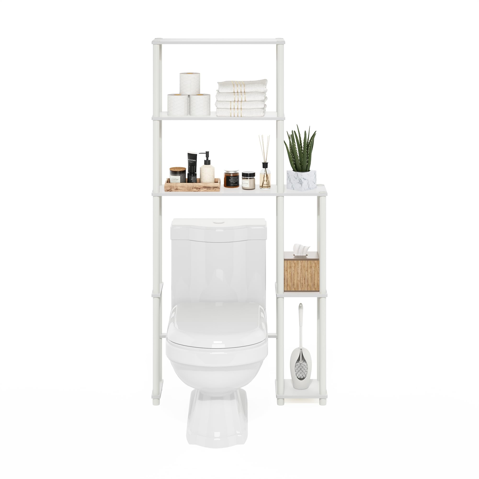 Furinno Turn-N-Tube Estantería De Baño Independiente para Ahorrar Espacio con 5 Estantes para Colocar sobre El Inodoro Color Blanco