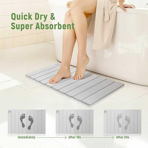 Miniatura 4 de Tapete de baño de piedra para absorción de agua, tapete plegable de piedra de diatomita, antideslizante y de secado rápido, tapete de baño cuadrado