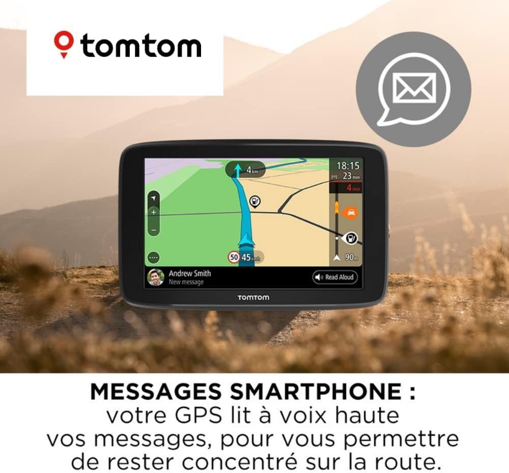 TomTom GPS Voiture GO Basic, 5 Pouces, Info Trafic, Essai des Alertes de Zones de Danger, Cartes UE, Mise à Jour via WiFi, Fixation Reversible Intégrée Noir