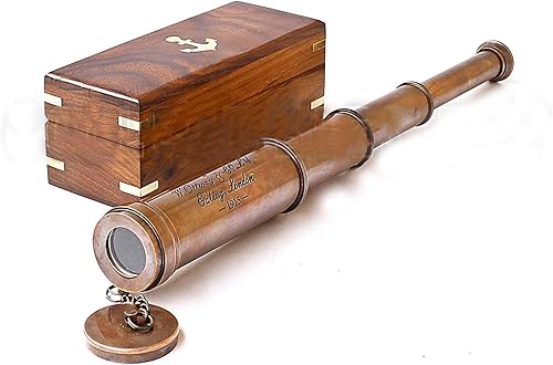 Telescopio de acabado de cobre vintage con caja de madera regalo marino Londres 1917