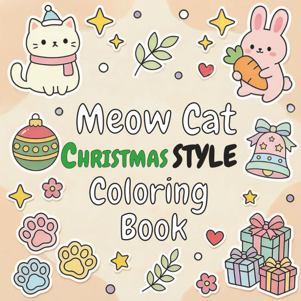 Meow Cat Christmas Style Coloring Book: Cute Cats for Christmas Coloring Book, Bold and Easy Scene For kids and Adult ( Cat scene and moment coloring book)
