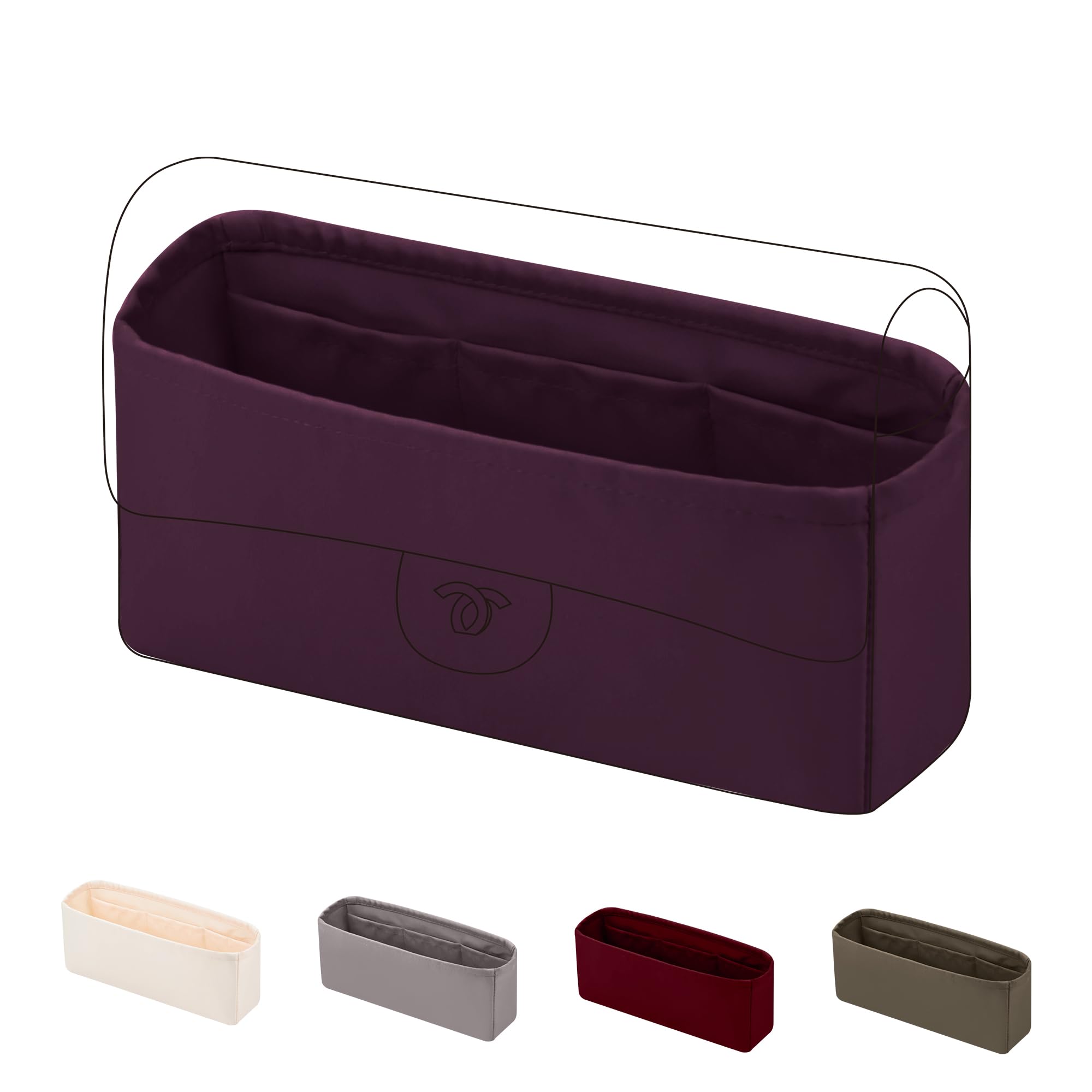DGAZ Silk Handbag Organizer Insert Fits Chanel CF Classic Flap Handbag，Silky Smooth Handbag Organiser, Luxury Handbag & Purse Shaper (Burgundy, Medium 25)