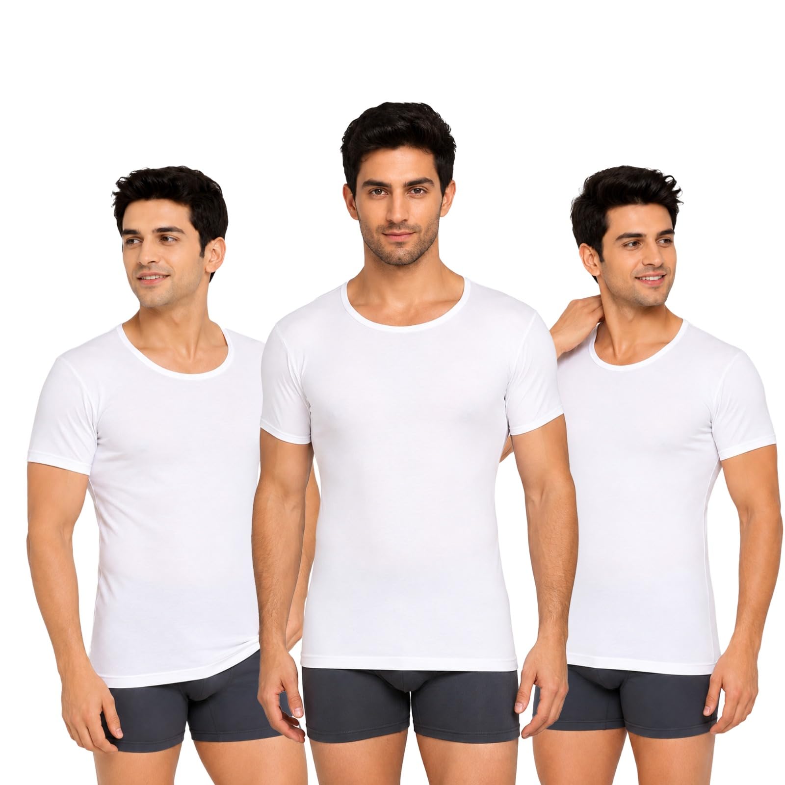 Lux Cozi 100% Cotton Men Sleeveless Round Neck Vest - Modern White Baniyan for Men, Pack of 3