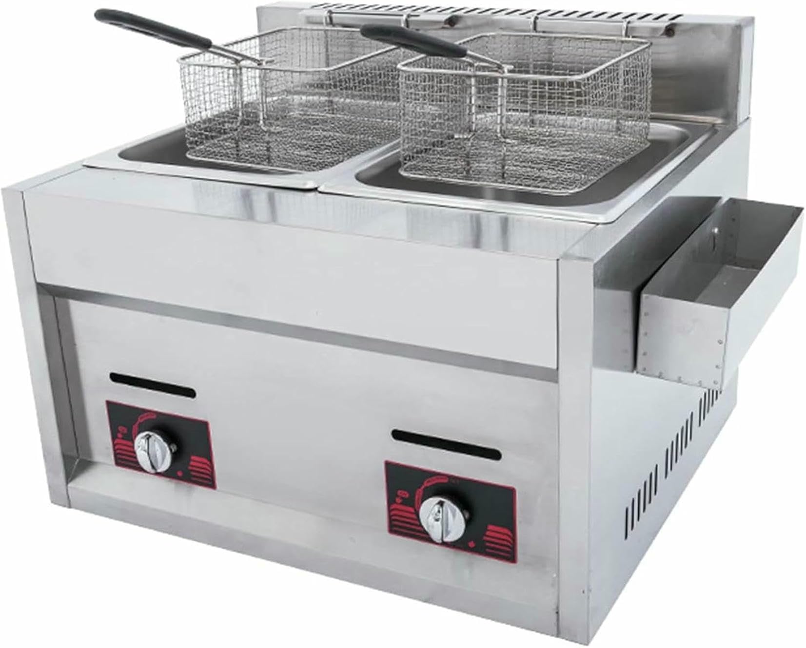 Canasta De Freidora De Grasa Comercial 610l Freidora Profunda De Gases Profundas, Tanques Duales Freidora De Acero Inoxidable, Freidora Profunda De Encimera De Gas Profesional Para Fryes Franceses ~/