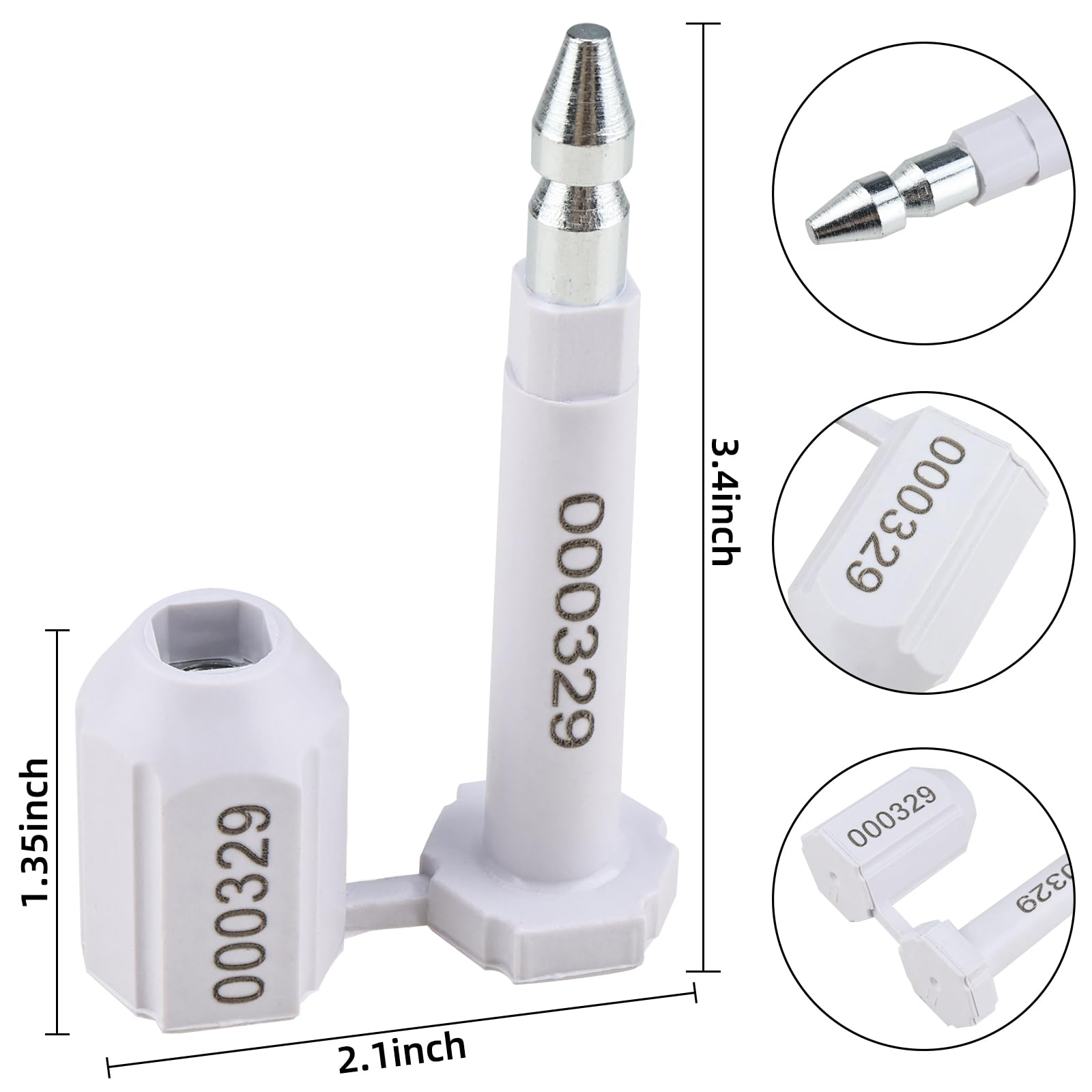 NovelBee 100pcs Bolt Seal Shipping Seal with Print Progressive Numbering for Cargo Containers and Truck Trailers, Cargo Container Seals (White)