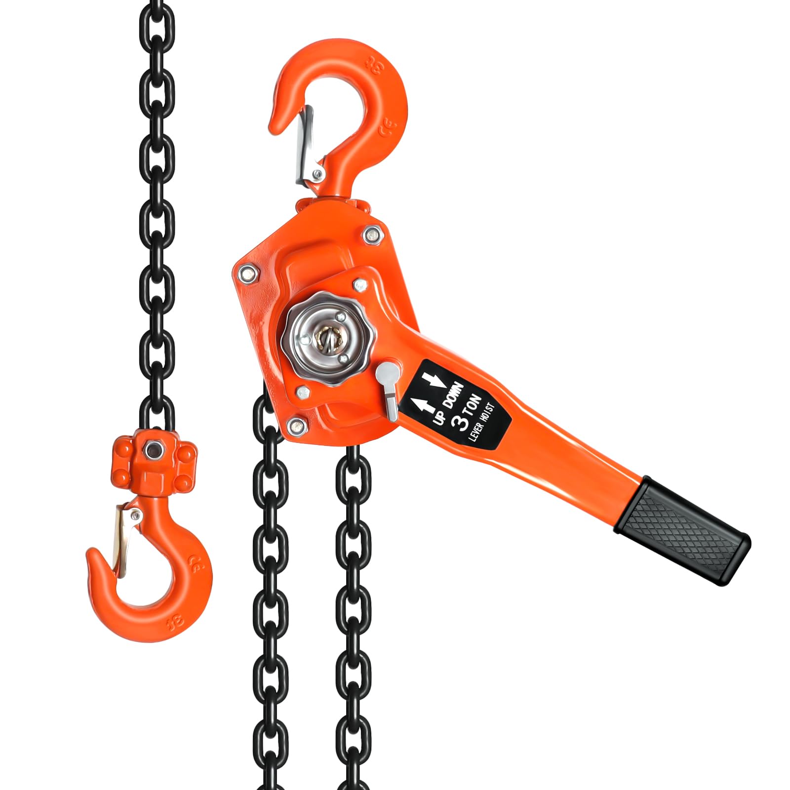 Hebelzug Manuell 2 Tonnen G80 Lastkette Ratschenzug mit 2 Schwerlasthaken 360 Grad Drehbar fur Garage Fabrik Dock Lager Professionelles Hebezeug Kettenzug Stahl(0.75T 10ft)