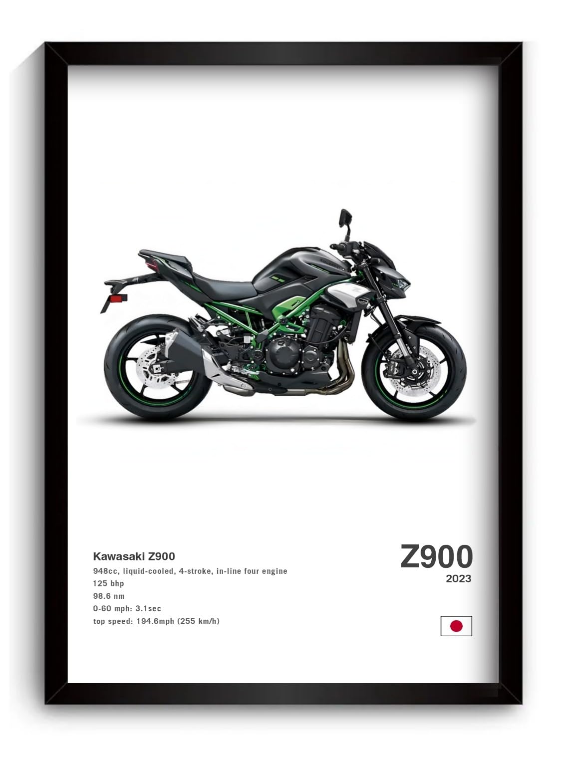Kawasaki Z900 Bike Poster for Wall Photo Frame, Modern Wall Framed