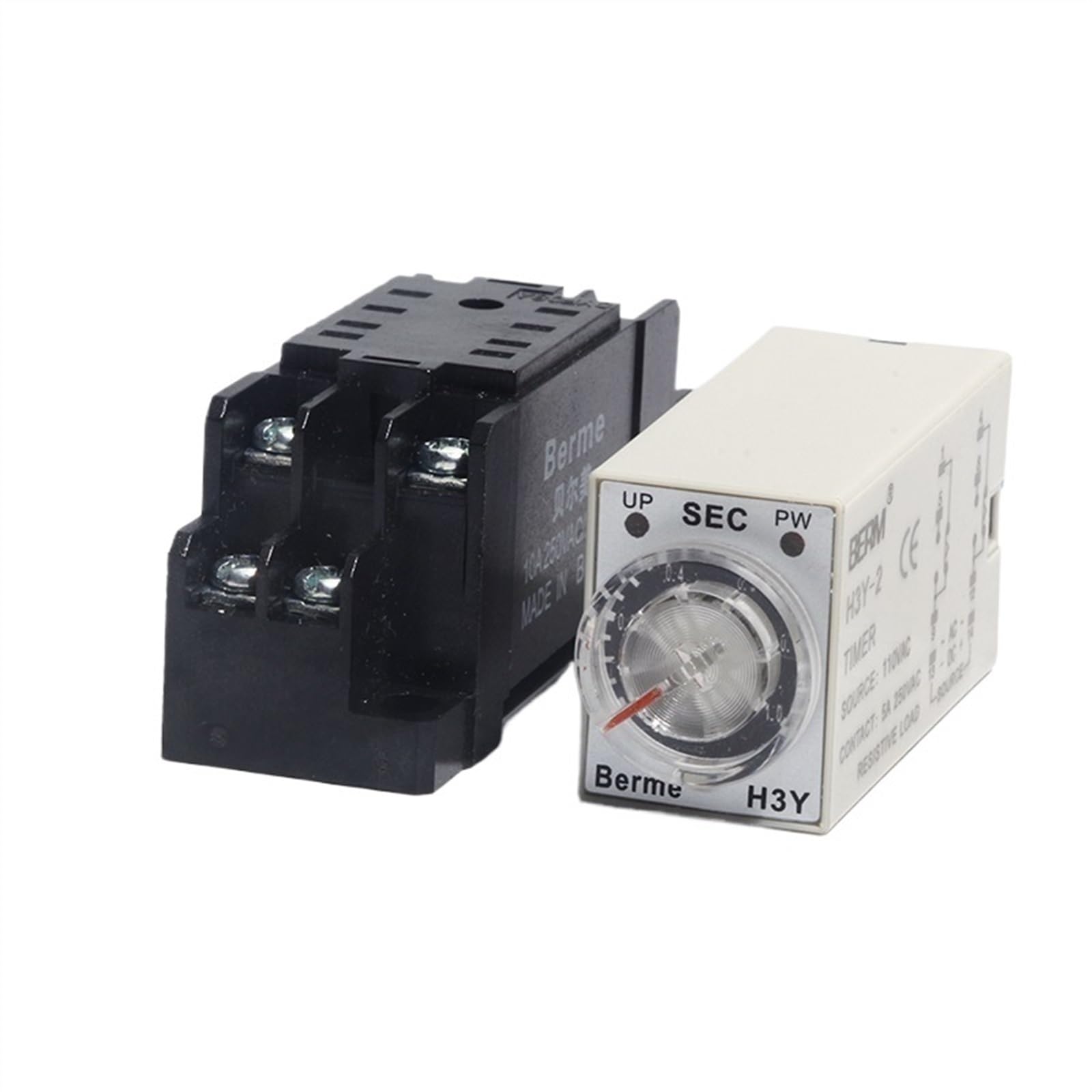Relé de tiempo H3Y-2, relé temporizador AC110V con enchufe, rango de juego de 8 pines, temporizador de retardo de apagado de 1 segundo a 60 segundos con base(Size:60Seconds)