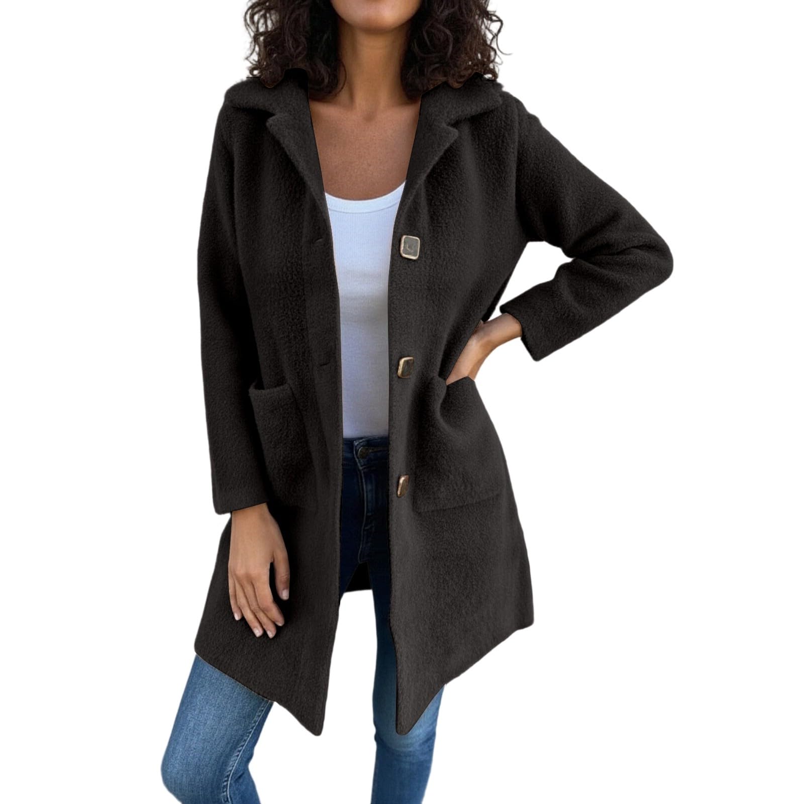 Giacca Donna Invernale Trench Lungo con Petto a Cappotto, Taglie Forti, con Revers e Tasche, per Abbigliamento Casual Autunnale e Invernale Università