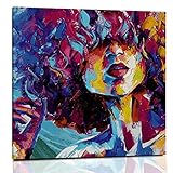 Abstract Black Queen Canvas Wall-Art for Bedroom - African American Women Portrait Prints Art Wall Decorations - High Definition Giclee Printed Pictures Paintings - Original Design with Framed - Ready to Hang 16'W x 16'H