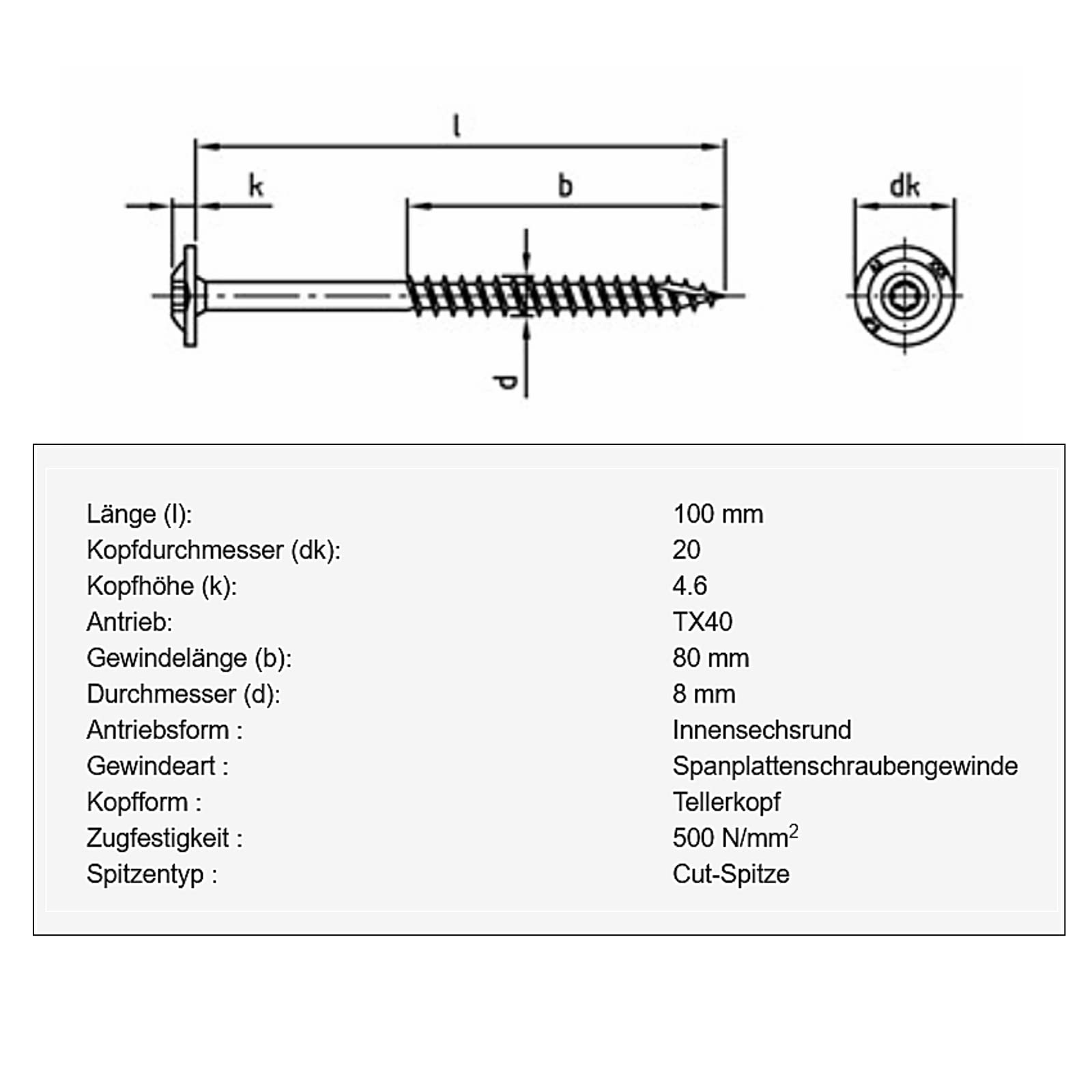 50 Stück Tellerkopfschrauben 8 x 100 mm Edelstahl A2 für Solarbau Photovoltaikanlagen Dachbau