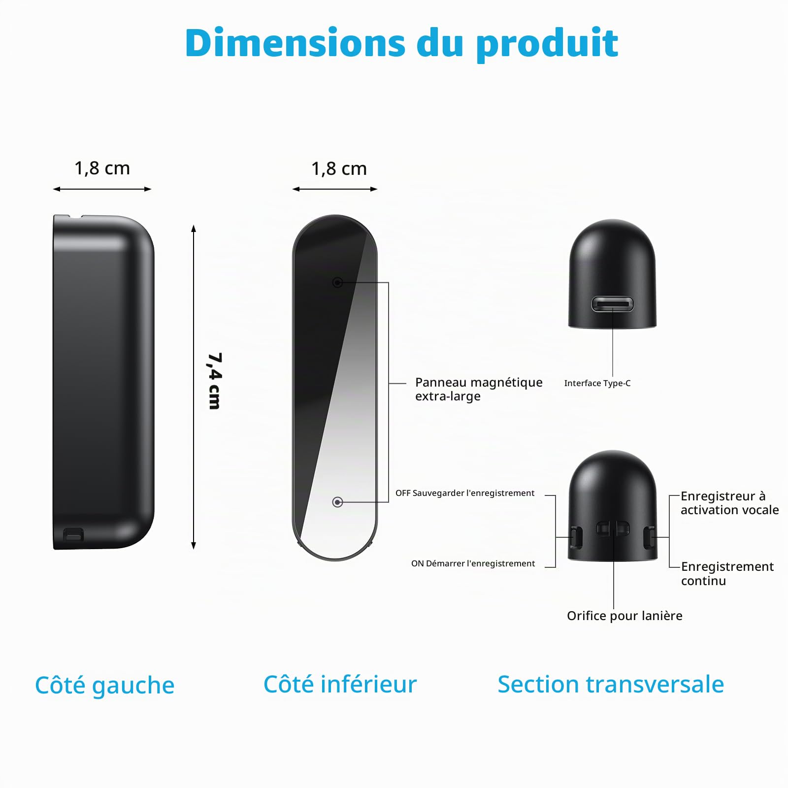 Enregistreur Vocal Dictaphone, 40 Jours d'enregistrement continu, Appareil d'enregistrement d'espionnage, Appareil d'écoute Espion, Prise de Son 360°, Activation Vocale pour Cours et Réunions