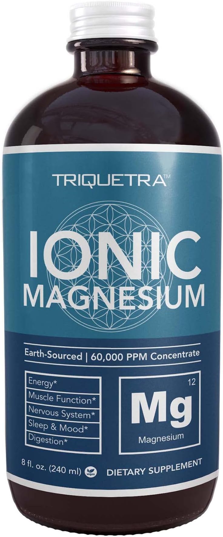 Liquid Magnesium | 8 oz - Ionic Magnesium Chloride, Highest & Fastest Absorption - Calm Mood, Sleep, Muscle Cramps & Spasms, Natural Laxative โ Vegan, Glass Bottle (96 Servings)