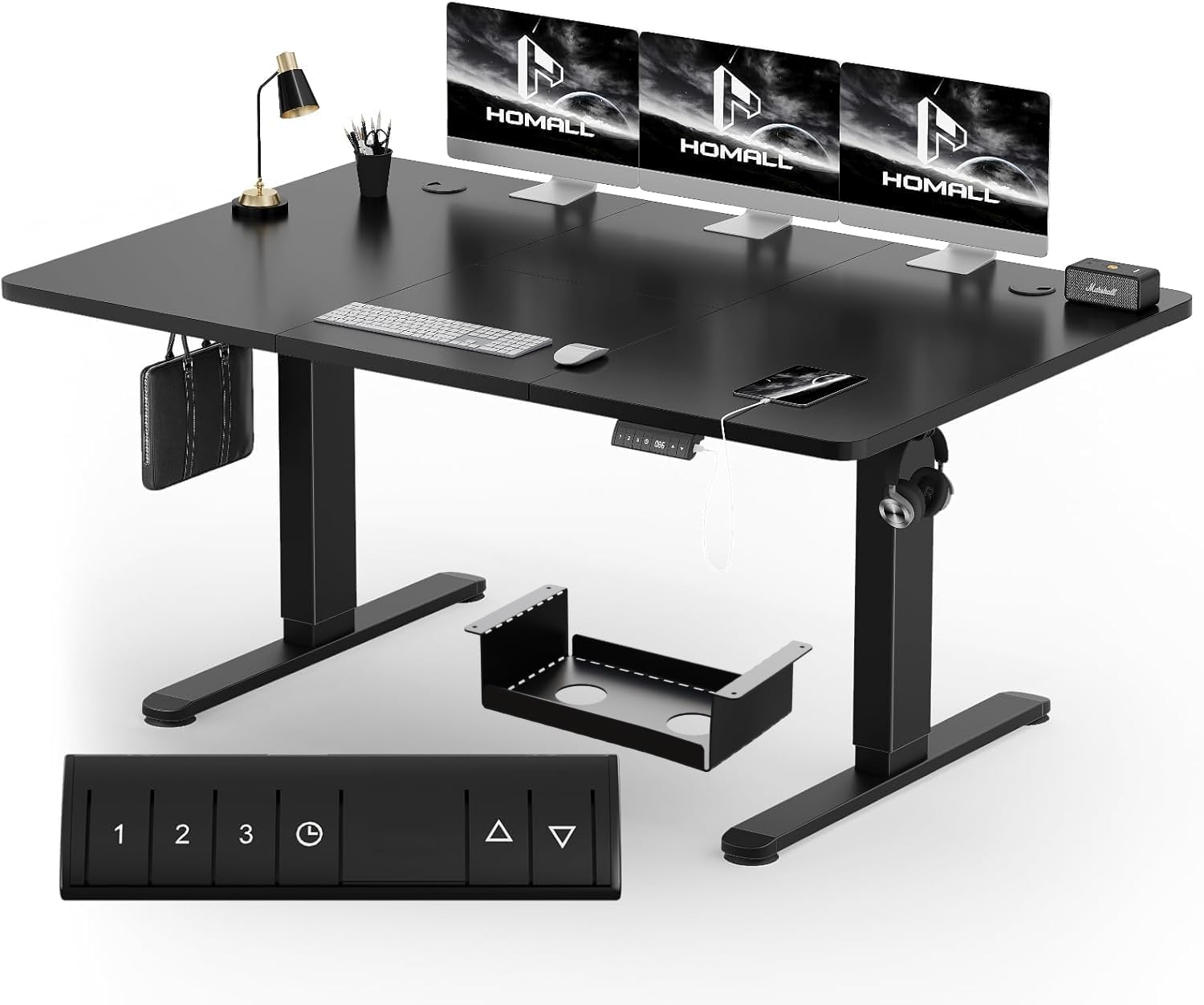 Homall Standing Desk Electric 140x80cm with USB Charging Hook, Height Adjustable Desk 3 Memory Smart Pannel, Sit Stand for Home Office Desks with Splice Board