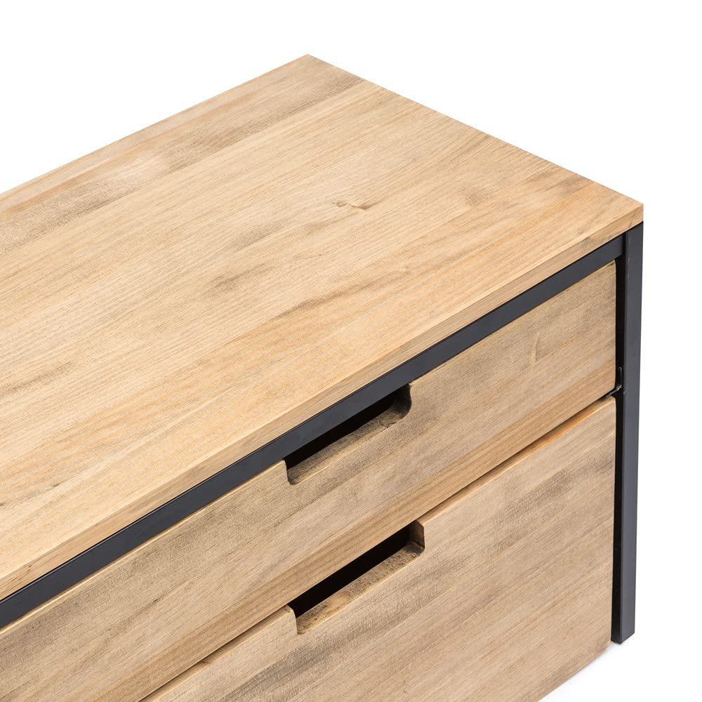 Mobile TV iCub Thre ECO alto 120x40 cm 47 cm con cassetto superiore e doppio cassetto estraibile in legno massello e acciaio laccato Nero
