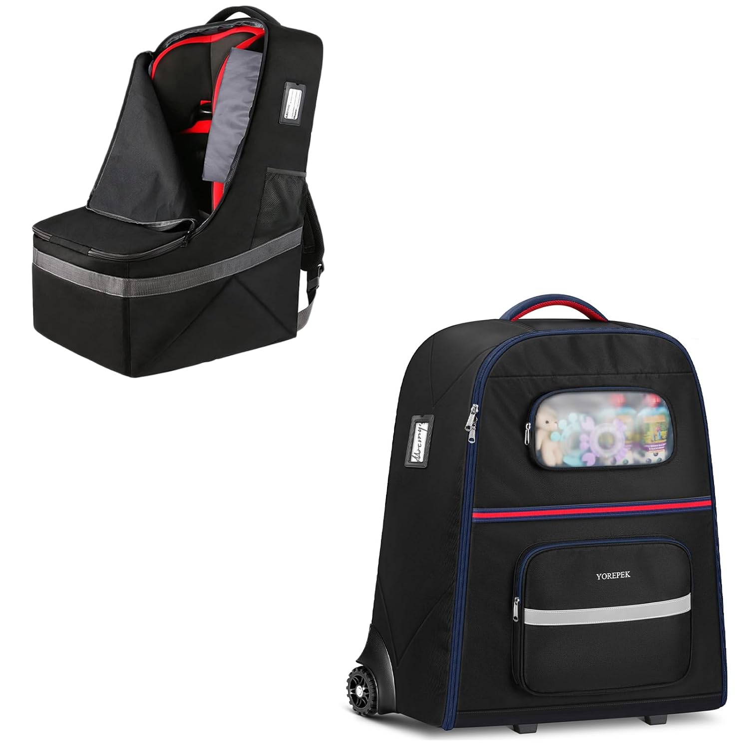 YOREPEK Padded Car Seat Travel Bag Backpack for Airplane & Rolling Stroller Travel Bag with Upgraded All-Terrain Large Wheels