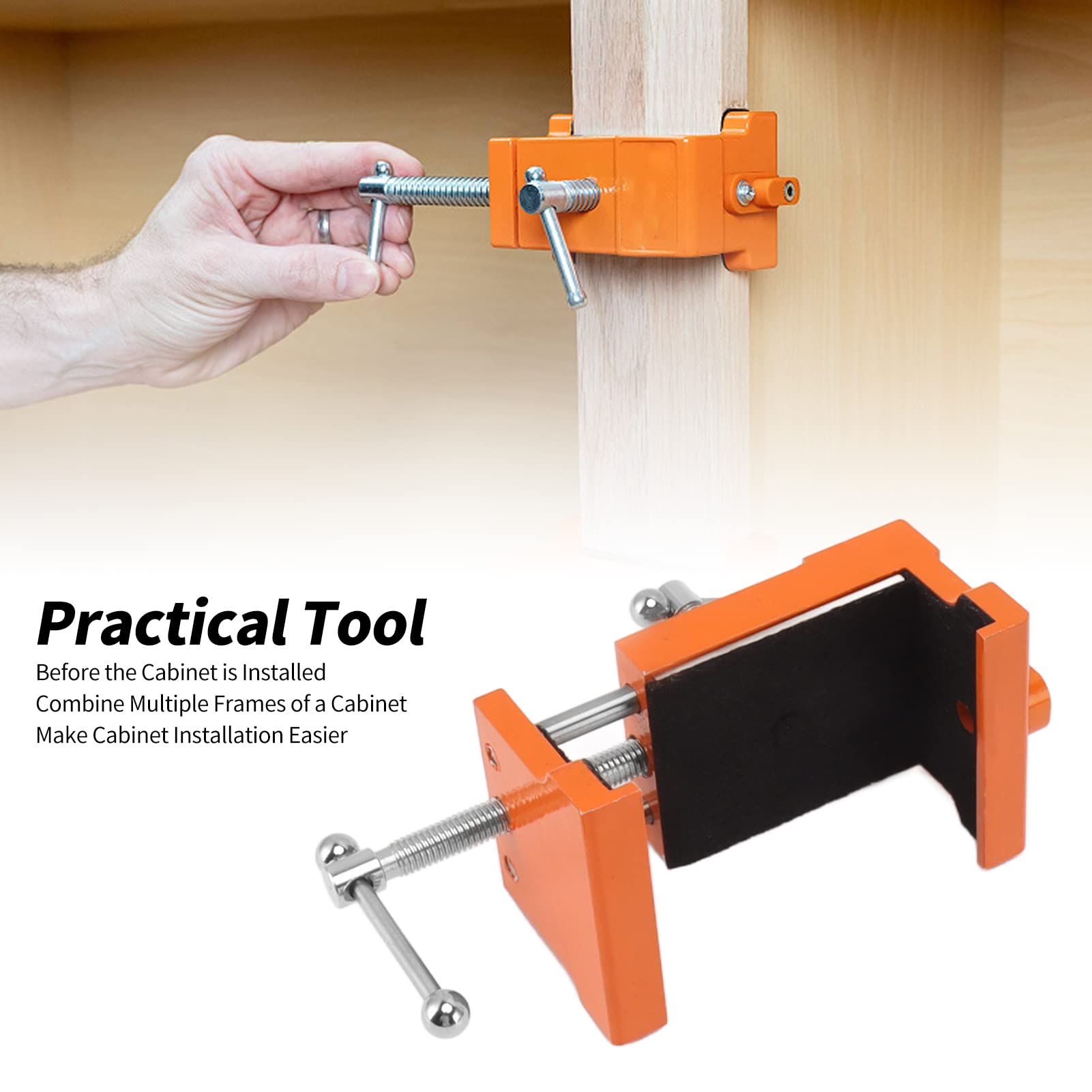2pcs Orange Aluminum Alloy Clamps for Professional Cabinet Installation, Face Frame Tightening, Aligning and Predrilling, sturdy and Easy to Use