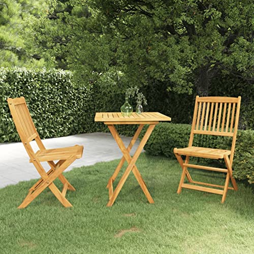 JUDYY Comedor de jardín Plegable 3 Piezas, Mesa Y Sillas Terraza, Conjunto Mesa Y Sillas Jardin, Muebles Jardin Exterior, Conjuntos De Muebles De Jardín, Madera Maciza de Acacia