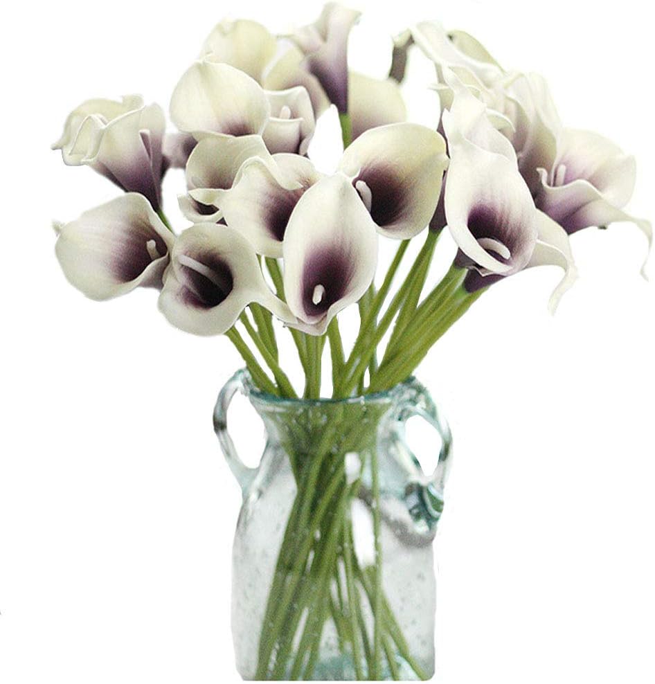 20 Pcs Artificial Flower Calla Lily Bridal Wedding Bouquet Lataex Bouquets 14.17" for Home Party Decor（Deep Purple）
