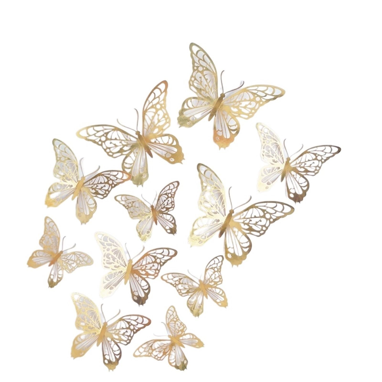 12pcs Colorful Hollow Butterfly Sticker DIY Paper 3D Wall Decor Exquisite Cartoon Simulation(Color03)