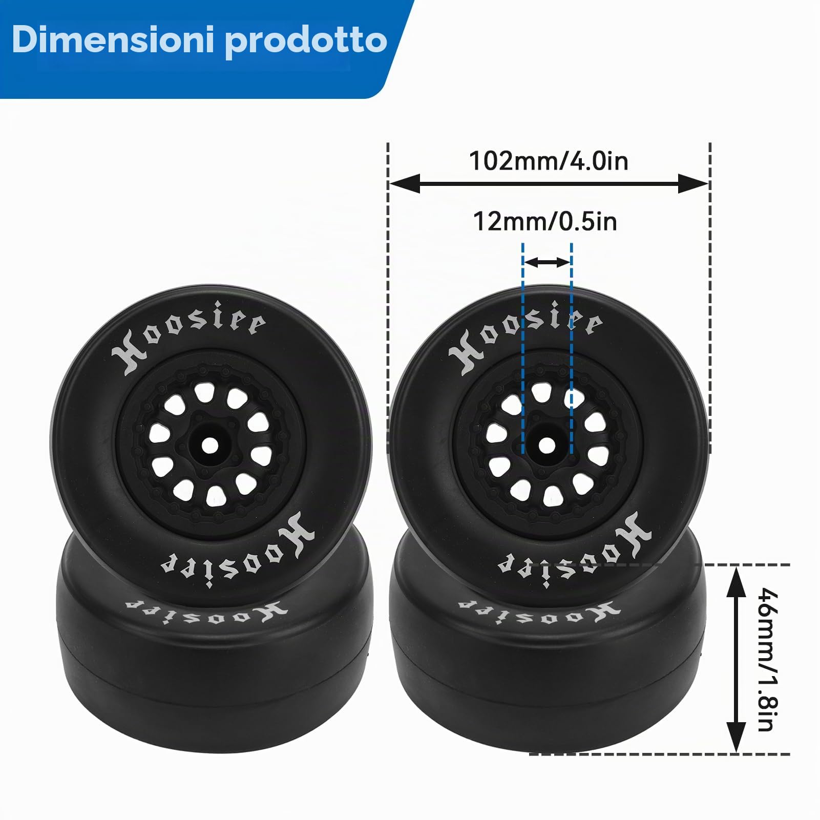 HERCHR 4 Pezzi Pneumatici in Gomma Ruote da 102 Mm E Cerchioni con Mozzo Esagonale da 12 Mm Compatibili con 1/10 Fuoristrada Telecomando Auto RC Fuoristrada
