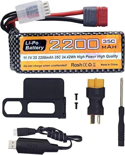 sea jump Batería Lipo de 11.1V 2200mAh 35C 3S T-Plug con cable de carga USB para MJX H16P H16E H16GT H16BM H16PL 14301 RC Car, modelo de deriva de