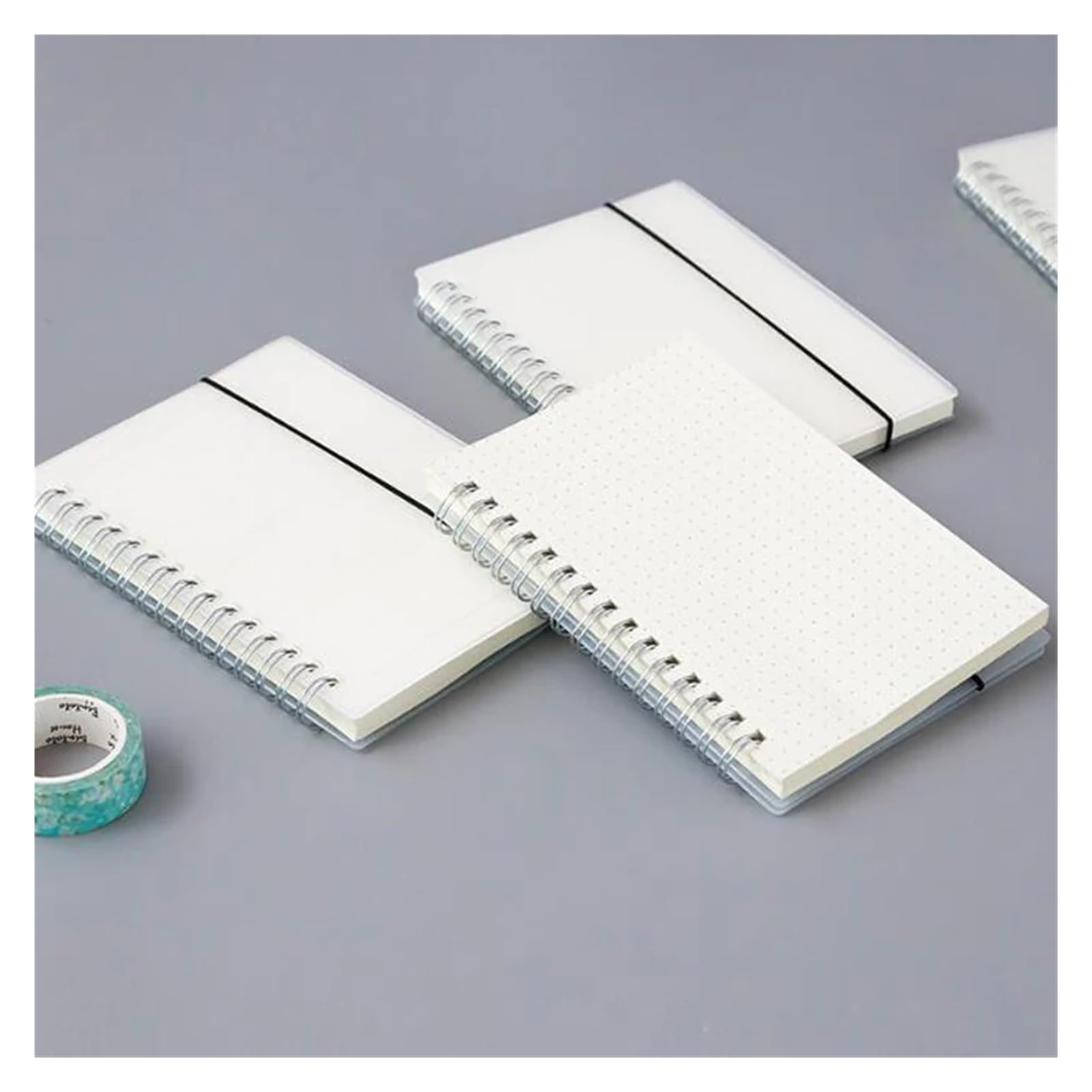 Cuaderno Espiral Cuaderno de notas con correa, libreta, cuaderno, agenda, cuadrícula, puntos, papel blanco transparente, tamaño A4/B5/A5/A6(Grid,A4 21.2x29cm)